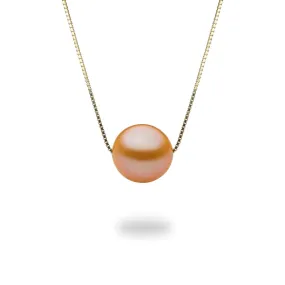 16-18" Adjustable Peach Freshwater Pearl Necklace in Gold - 9-10mm