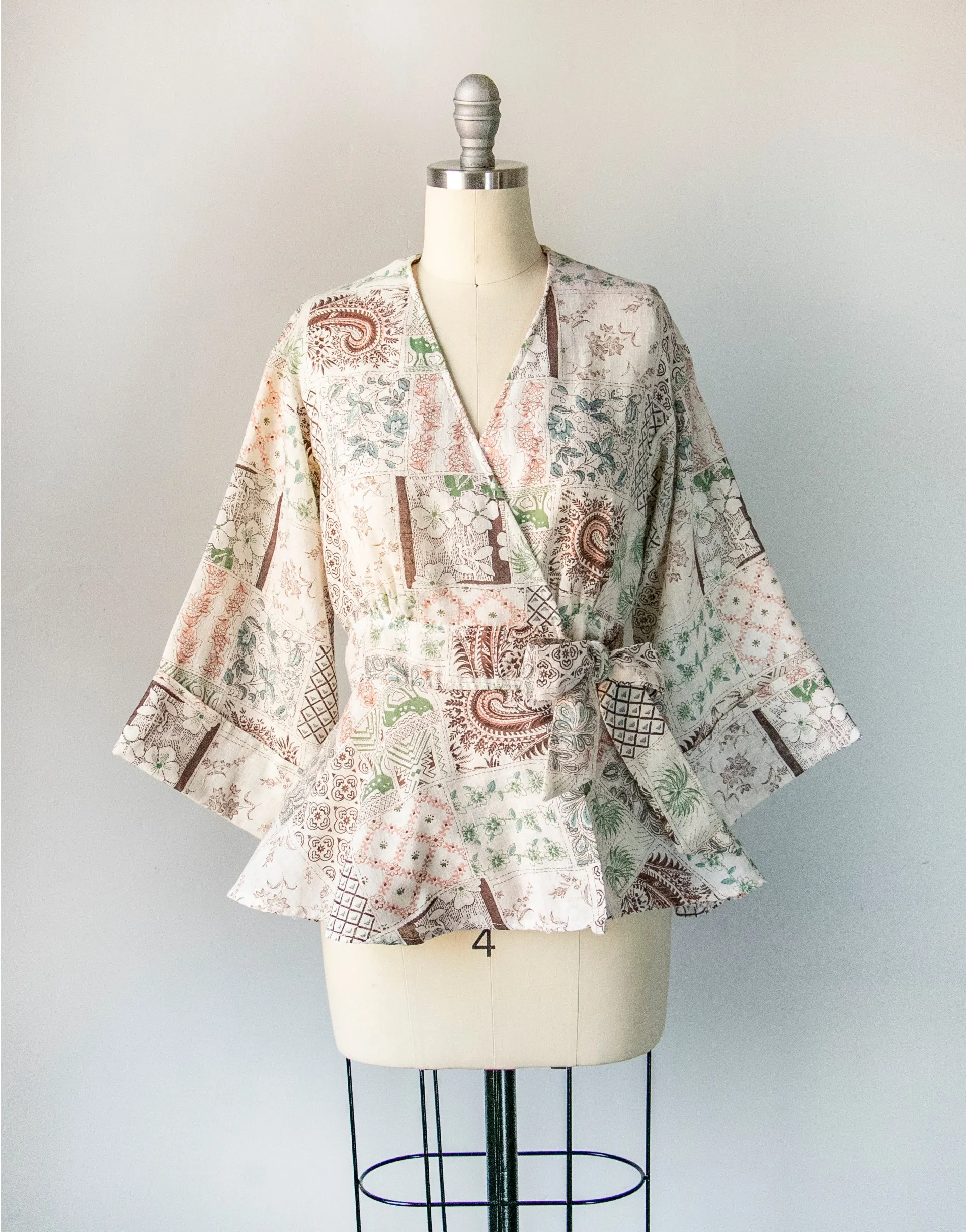 1970s Peplum Wrap Blouse Boho S