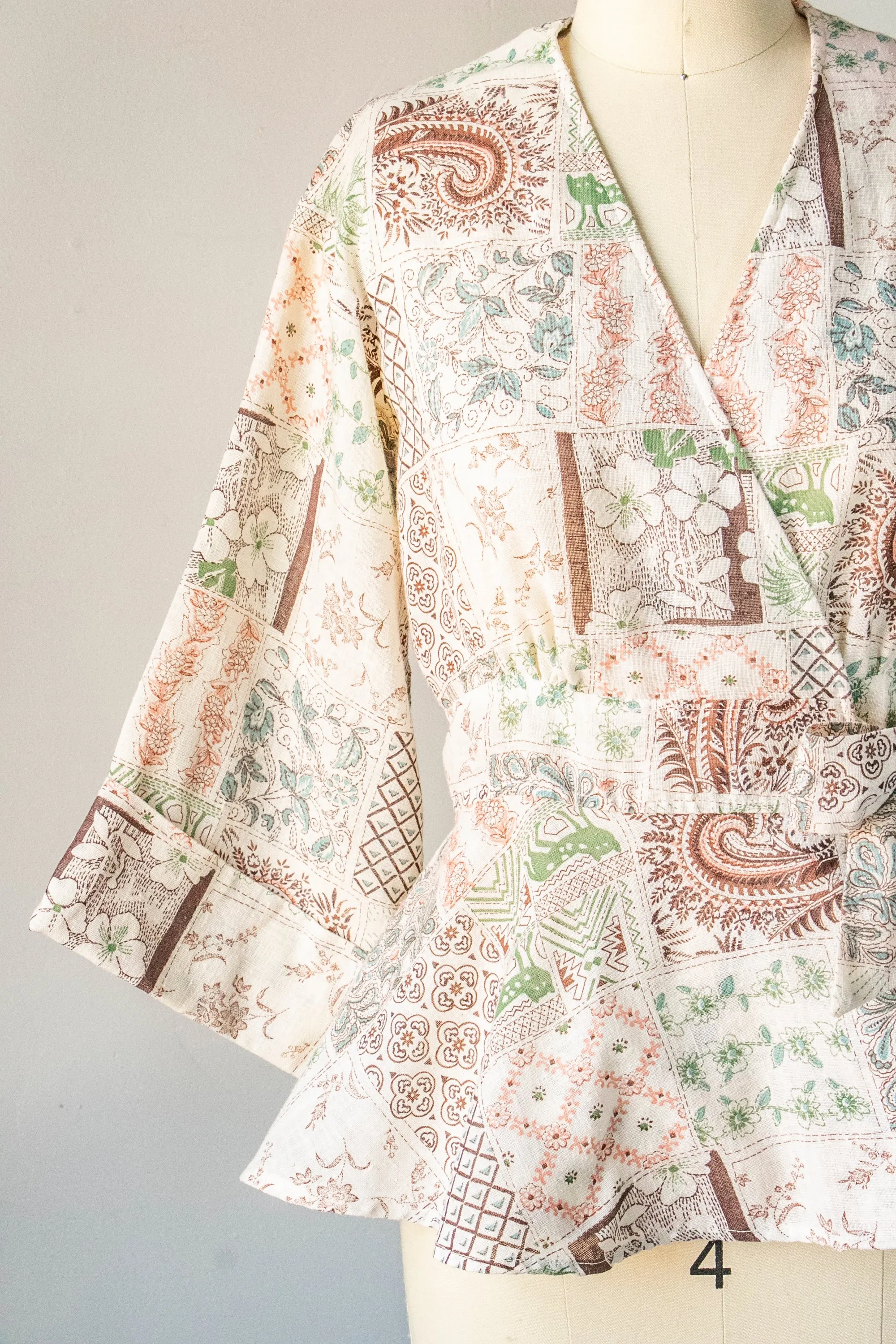 1970s Peplum Wrap Blouse Boho S