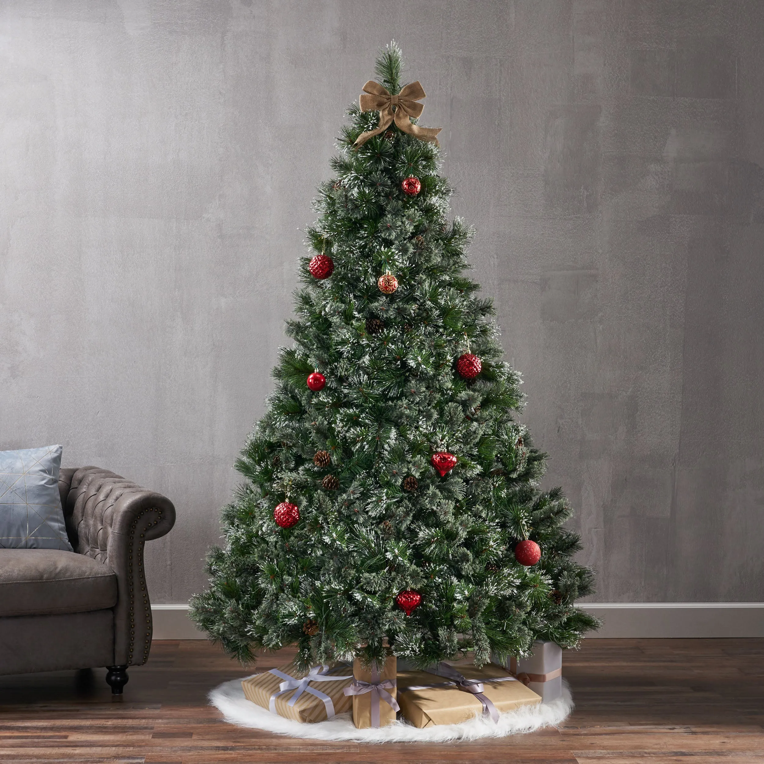 7-foot Cashmere Pine Pre-Lit Artificial Christmas Tree with Snowy Branches and Pinecones - NH741113
