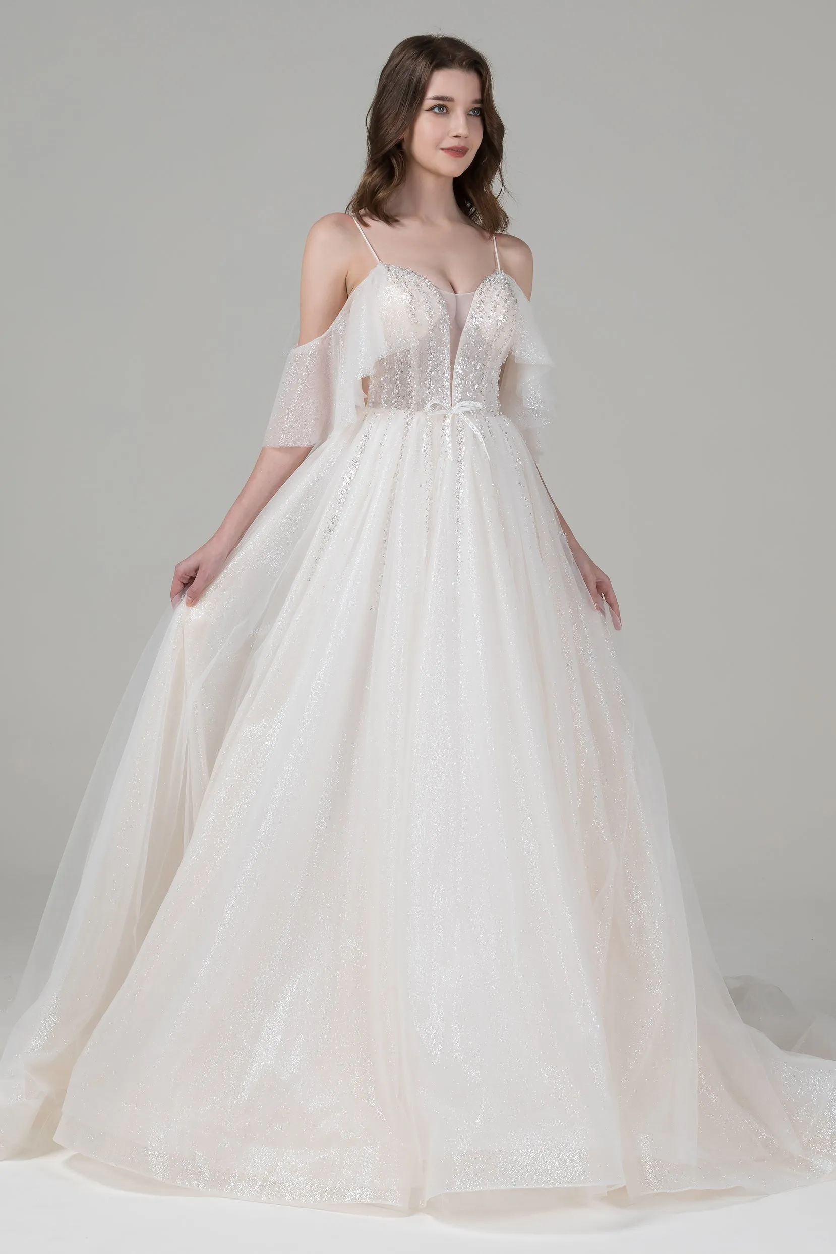 A-Line Chapel Train Tulle Wedding Dress CW2540