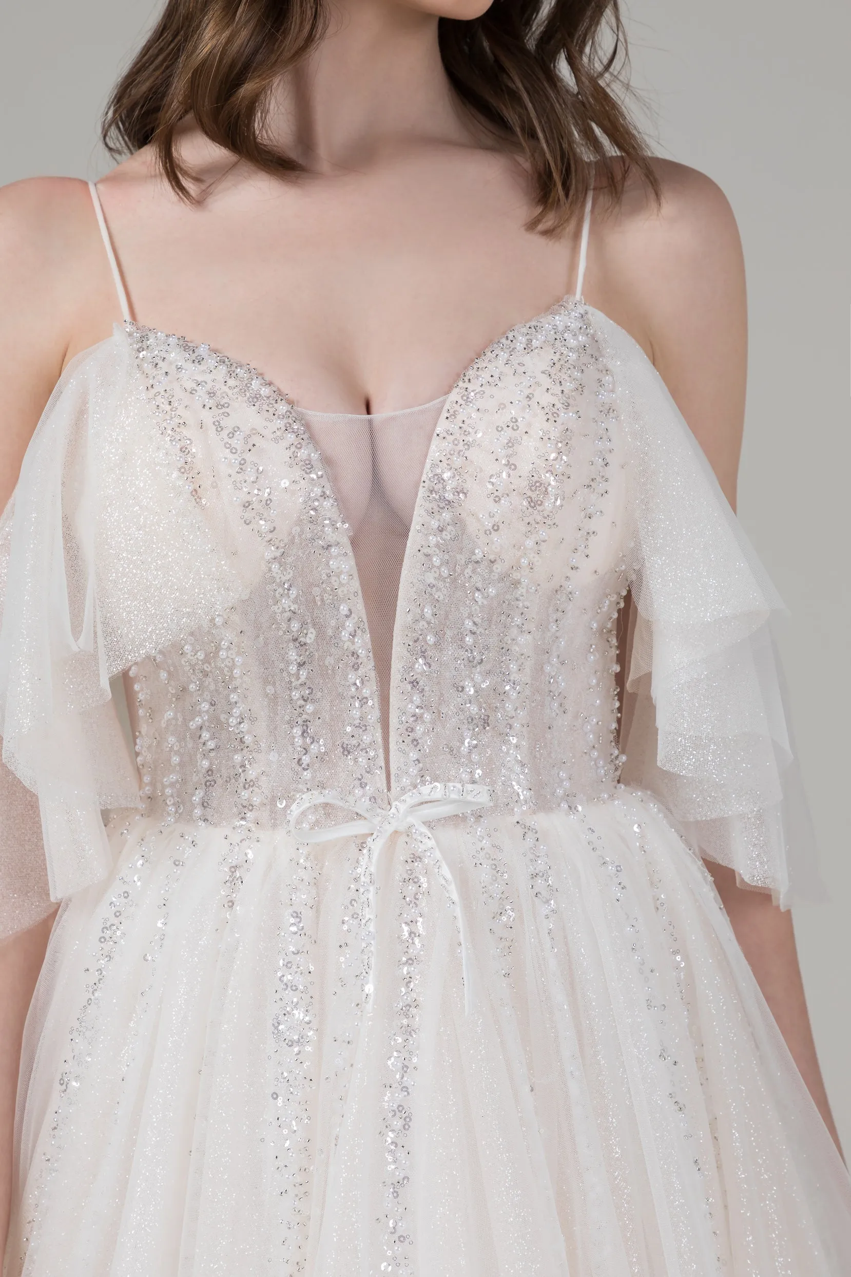 A-Line Chapel Train Tulle Wedding Dress CW2540