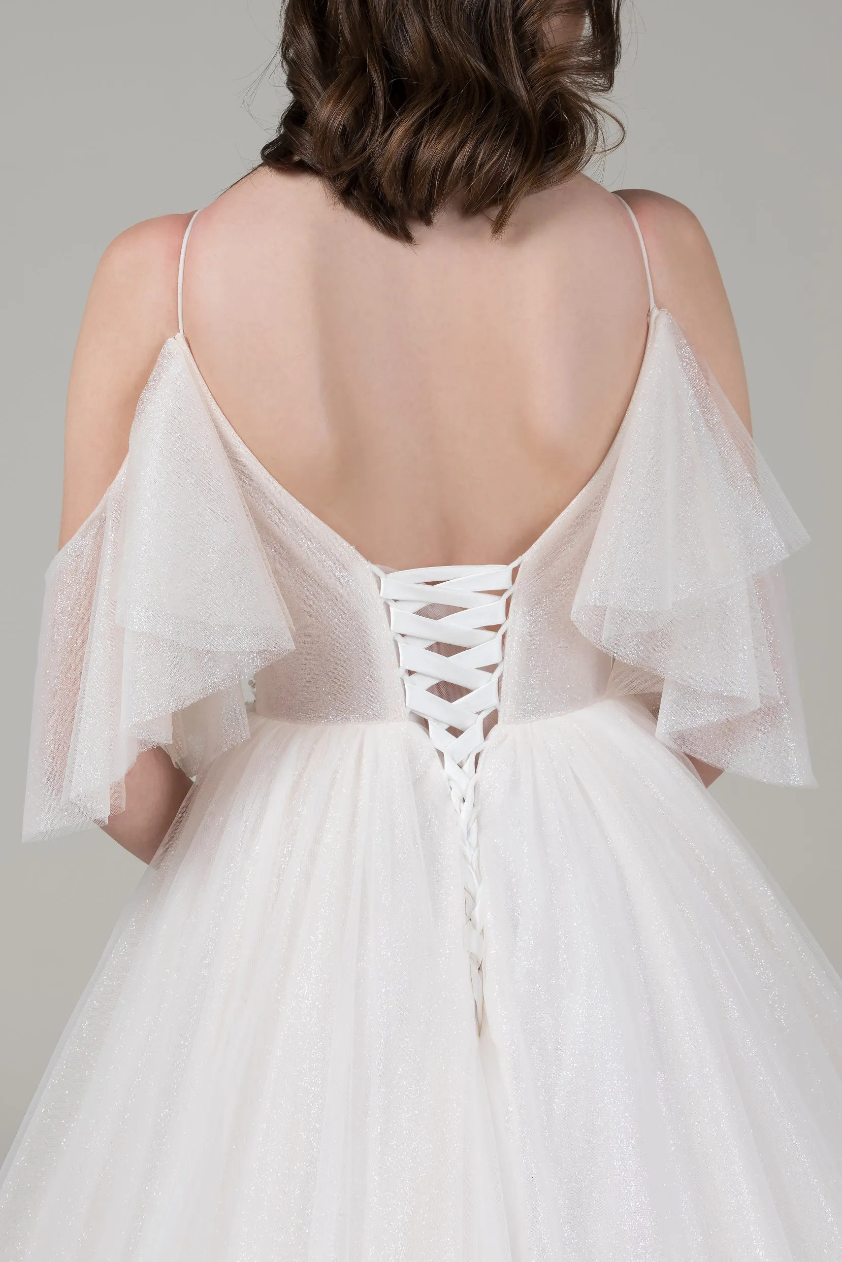 A-Line Chapel Train Tulle Wedding Dress CW2540