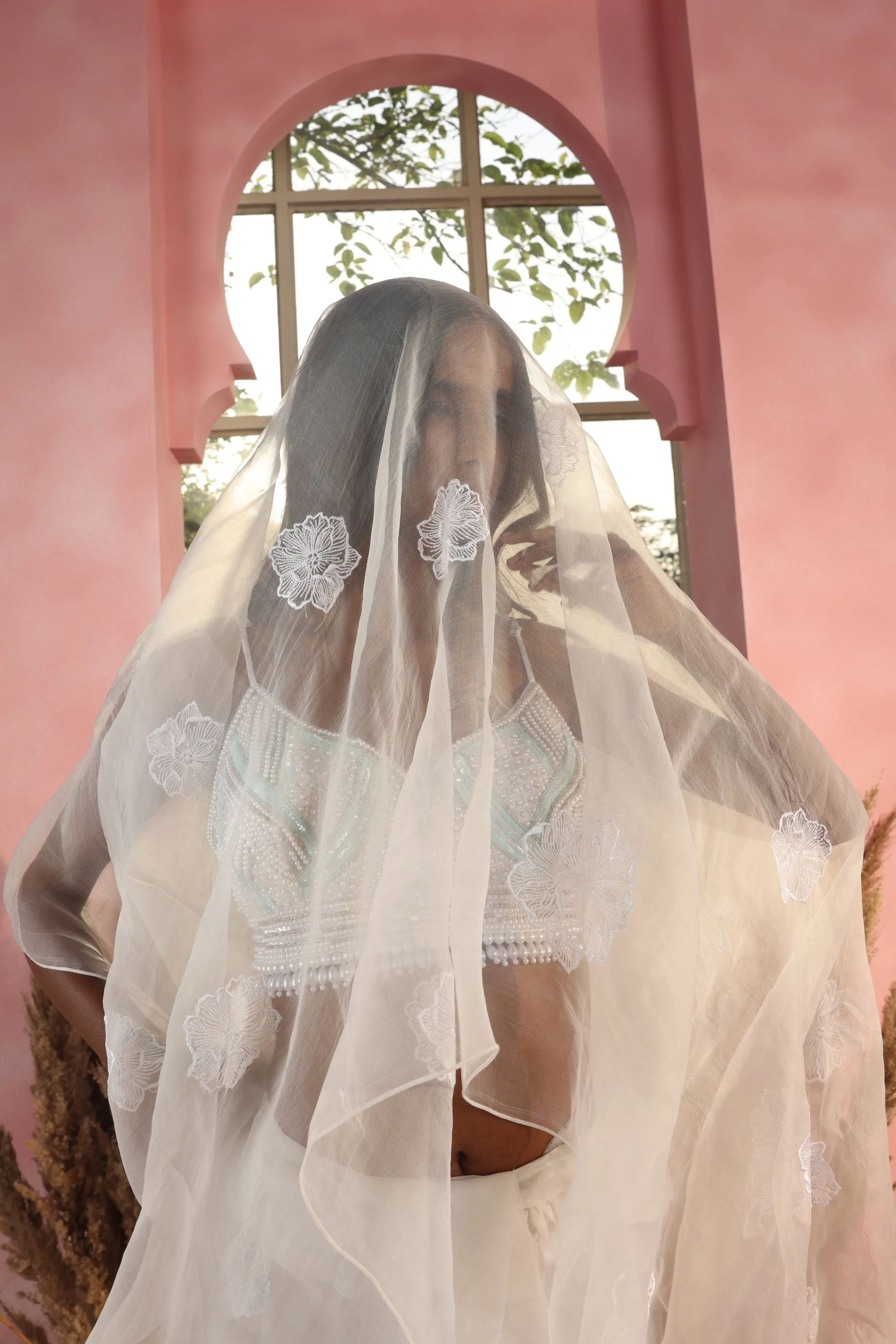 Aarna White Embroidered Organza Pre-Stitched Saree