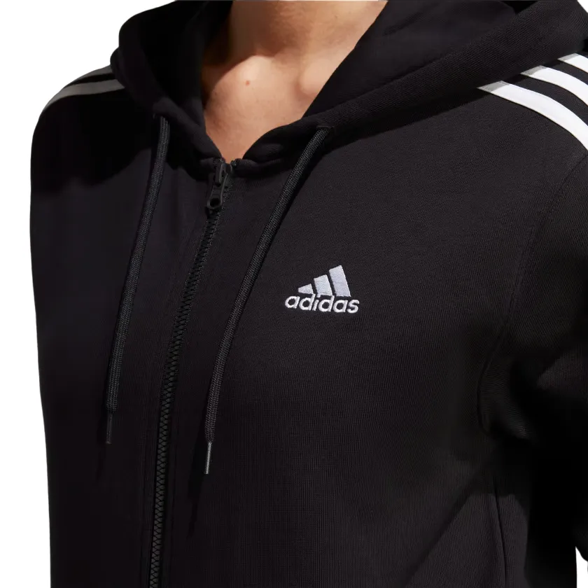 Adidas felpa da donna con cappuccio co 3 striscie cerniera intera in cotone leggero IC8769 nero