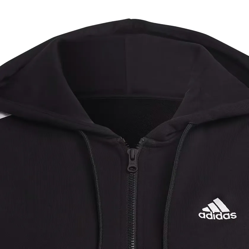 Adidas felpa da donna con cappuccio co 3 striscie cerniera intera in cotone leggero IC8769 nero