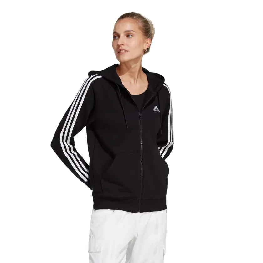 Adidas felpa da donna con cappuccio co 3 striscie cerniera intera in cotone leggero IC8769 nero