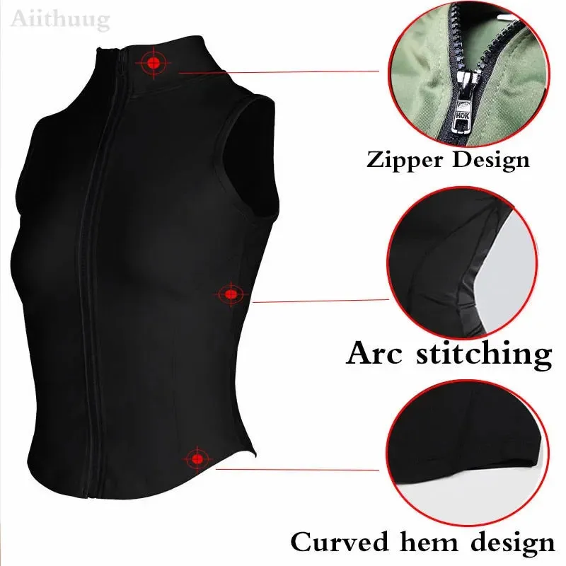 Aiithuug 2-pieces in Bundle High Neck Shirts Sports Top Athletic Zip Up Sweat Vest Jacket Sleeveless Running Yoga Tops Fitness