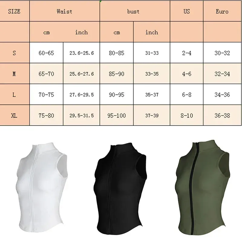 Aiithuug 2-pieces in Bundle High Neck Shirts Sports Top Athletic Zip Up Sweat Vest Jacket Sleeveless Running Yoga Tops Fitness