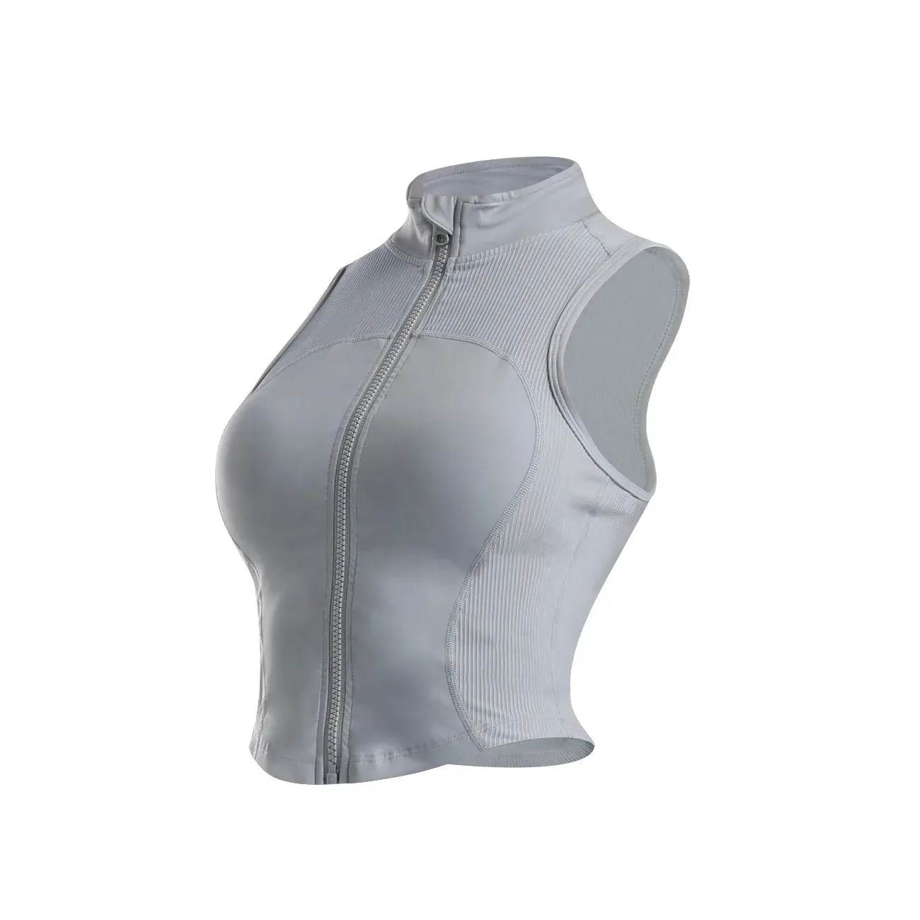 Aiithuug Athletic Zip Up Sweat Vest Jacket Sleeveless Running Yoga Tops High Neck Shirts Sports Top Fitness Women Workout Tops
