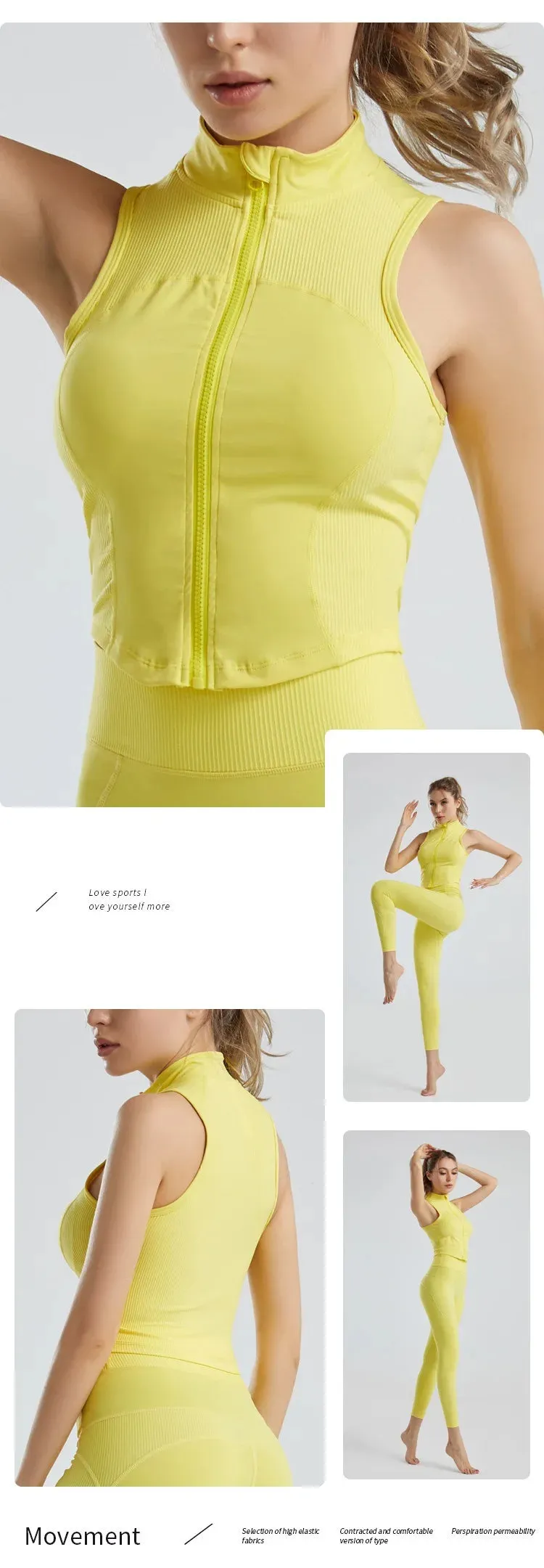 Aiithuug Athletic Zip Up Sweat Vest Jacket Sleeveless Running Yoga Tops High Neck Shirts Sports Top Fitness Women Workout Tops