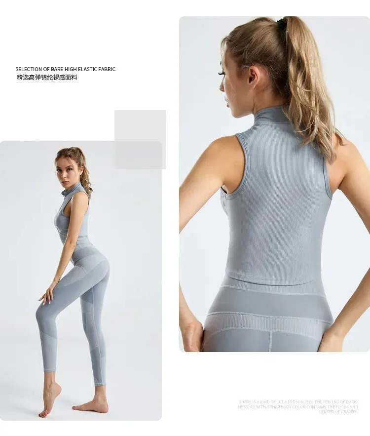 Aiithuug Athletic Zip Up Sweat Vest Jacket Sleeveless Running Yoga Tops High Neck Shirts Sports Top Fitness Women Workout Tops