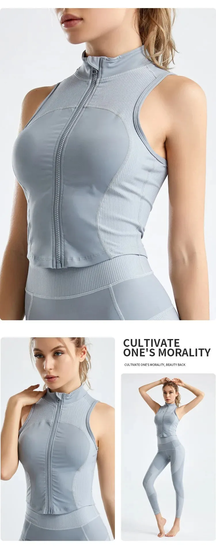 Aiithuug Athletic Zip Up Sweat Vest Jacket Sleeveless Running Yoga Tops High Neck Shirts Sports Top Fitness Women Workout Tops