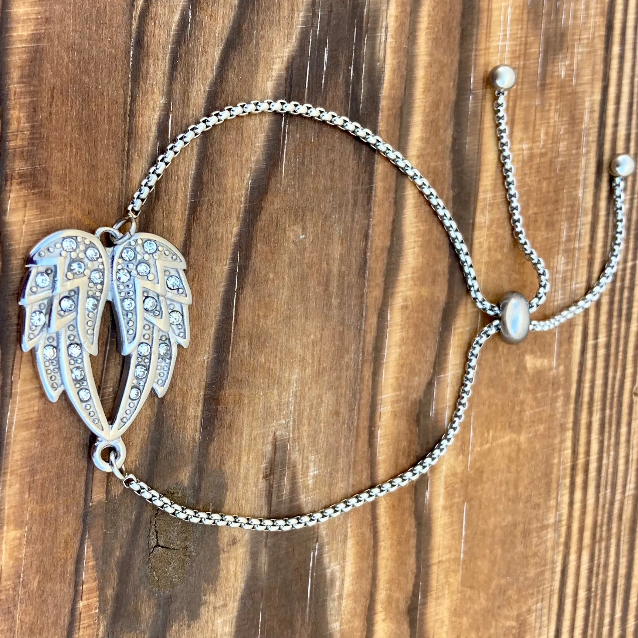 Angel Heart Wing Bracelets - Double Angel Wing - Silver w/White Stone - Bracelet - SK2608B