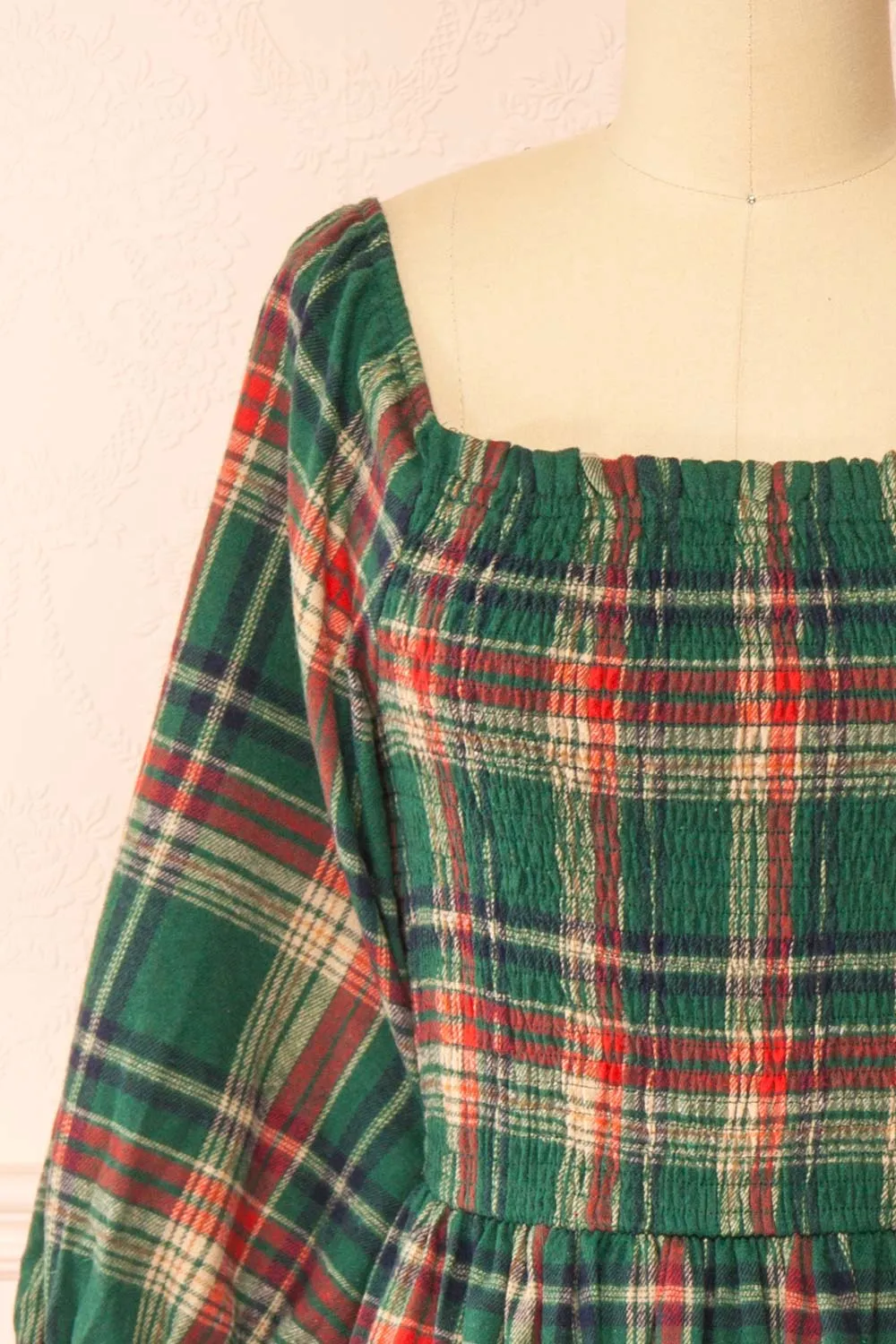 Arellia Green | Plaid Flannel Midi Dress