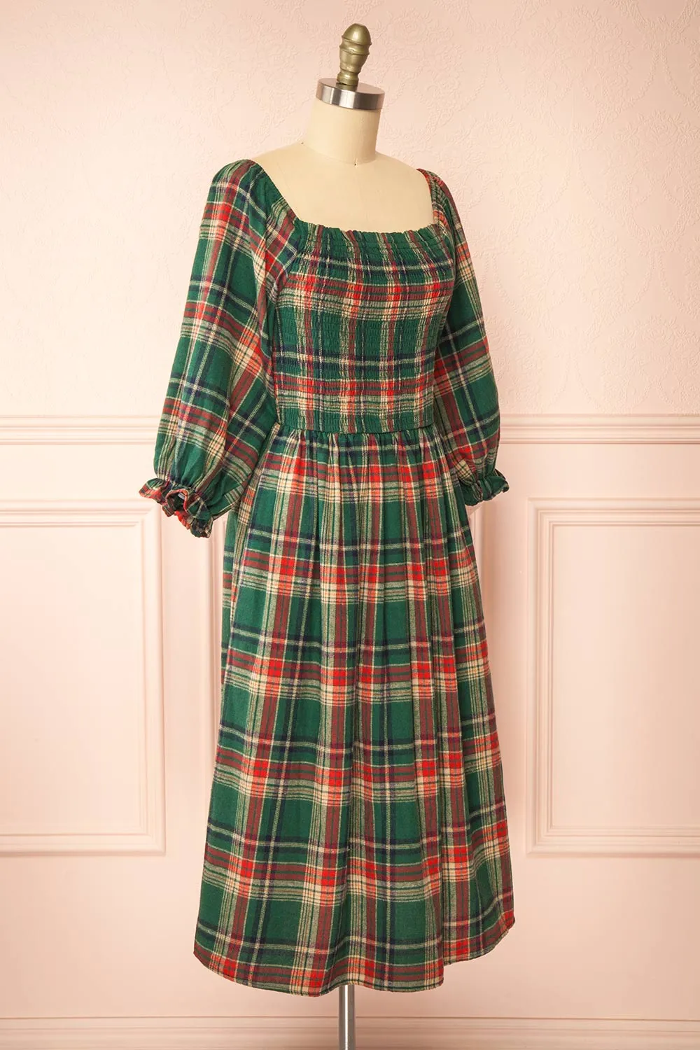 Arellia Green | Plaid Flannel Midi Dress
