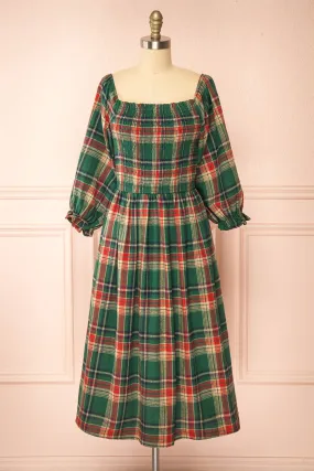 Arellia Green | Plaid Flannel Midi Dress