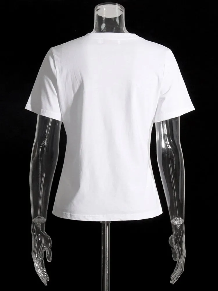 Asymmetrical Loose T Shirt For Women Round Neck Short Sleeve Patchwork Bowknot Solid Casual T Shirts Female Clothes