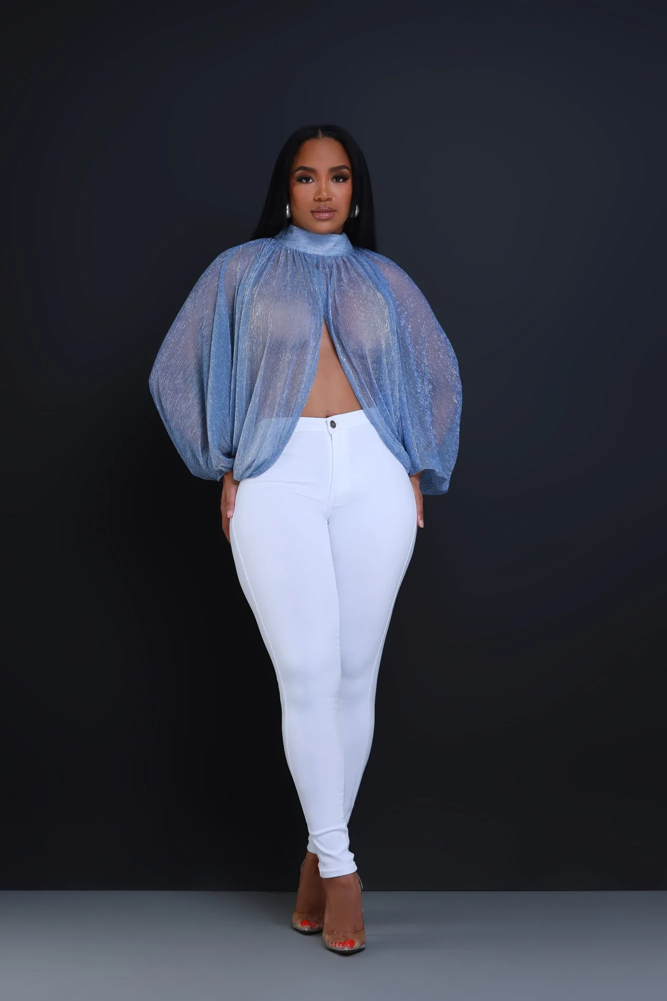 Backstage Pass Sheer Open Front Top - Blue