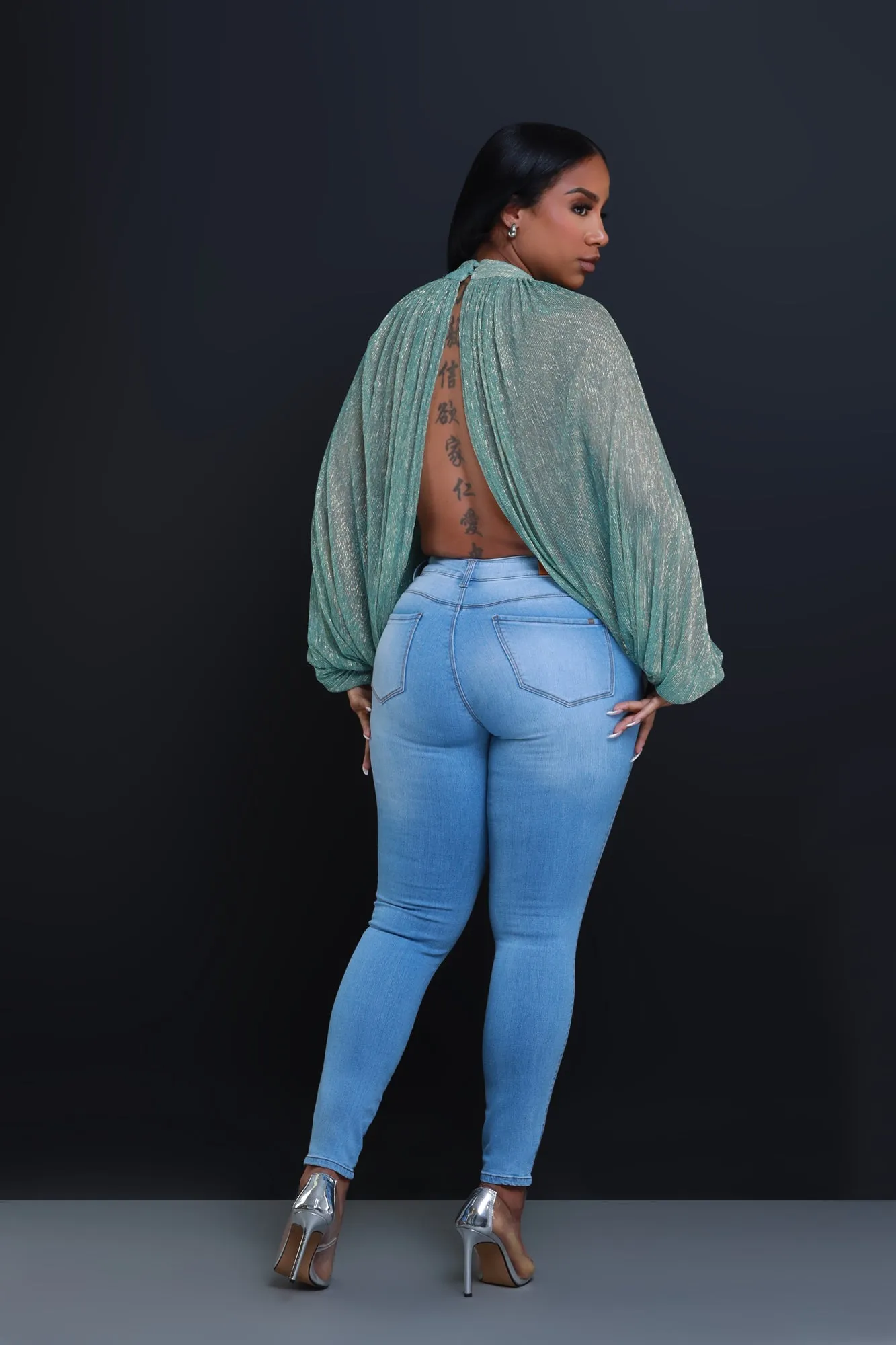 Backstage Pass Sheer Open Front Top - Emerald Green