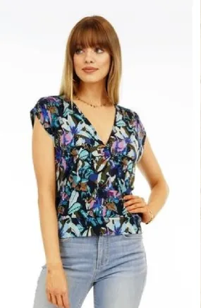 Banded Sleeveless Faux Wrap V-Neck Top | Floretta Print