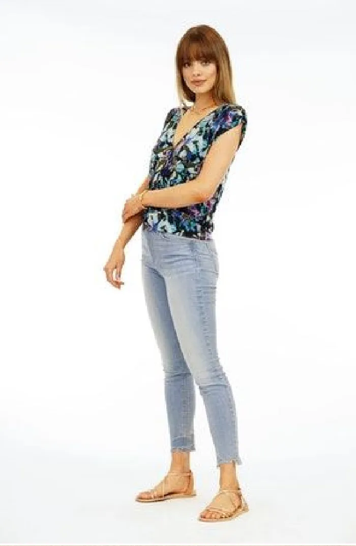 Banded Sleeveless Faux Wrap V-Neck Top | Floretta Print