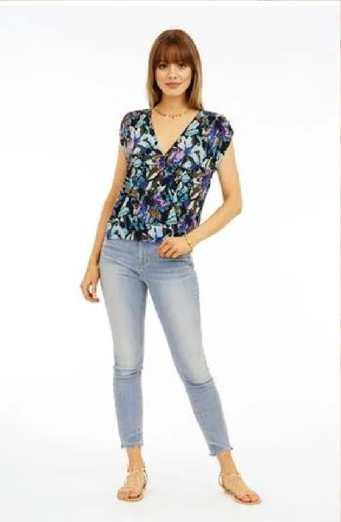Banded Sleeveless Faux Wrap V-Neck Top | Floretta Print