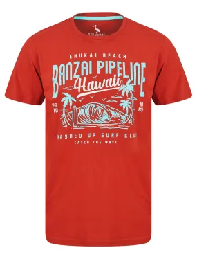 Banzai Pipeline Motif Cotton Jersey T-Shirt in Bossa Nova Rust - South Shore