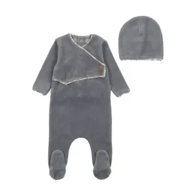 Bee & Dee Storm Blue Print Trim Footie   Beanie