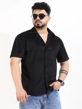 Black Corduroy Velvet Half Sleeve Shirt
