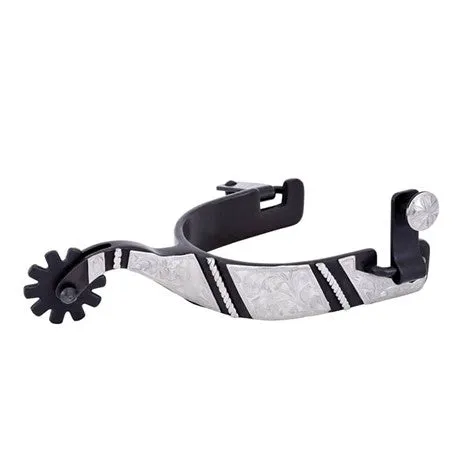 Black Satin Stainless Steel Engraved Rope Trim Spurs