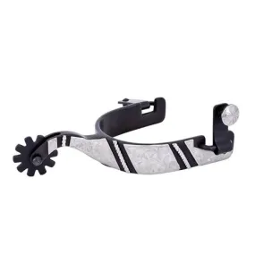 Black Satin Stainless Steel Engraved Rope Trim Spurs