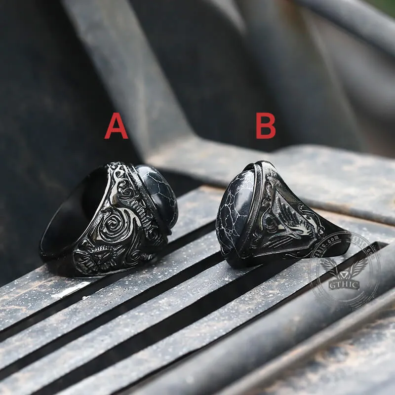 Black Turquoise Patterned Stainless Steel Ring