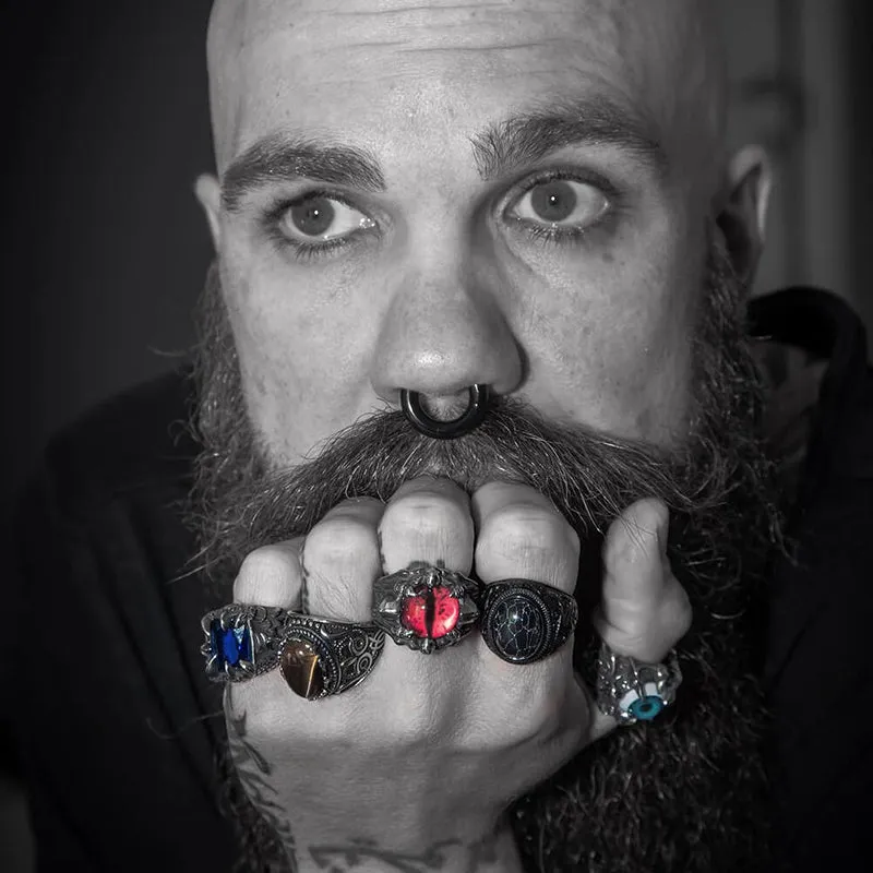 Black Turquoise Patterned Stainless Steel Ring