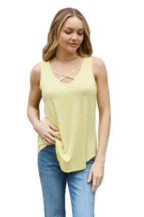 BOMBOM Criss Cross Front Detail Sleeveless Top in Butter