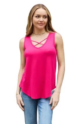 Bombom Criss Cross Front Detail Sleeveless Top In Hot Pink