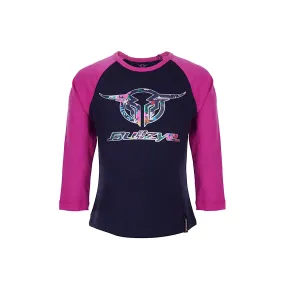 Bullzye Girls Wildflower L/S Raglan Tee Dark Navy/Rose