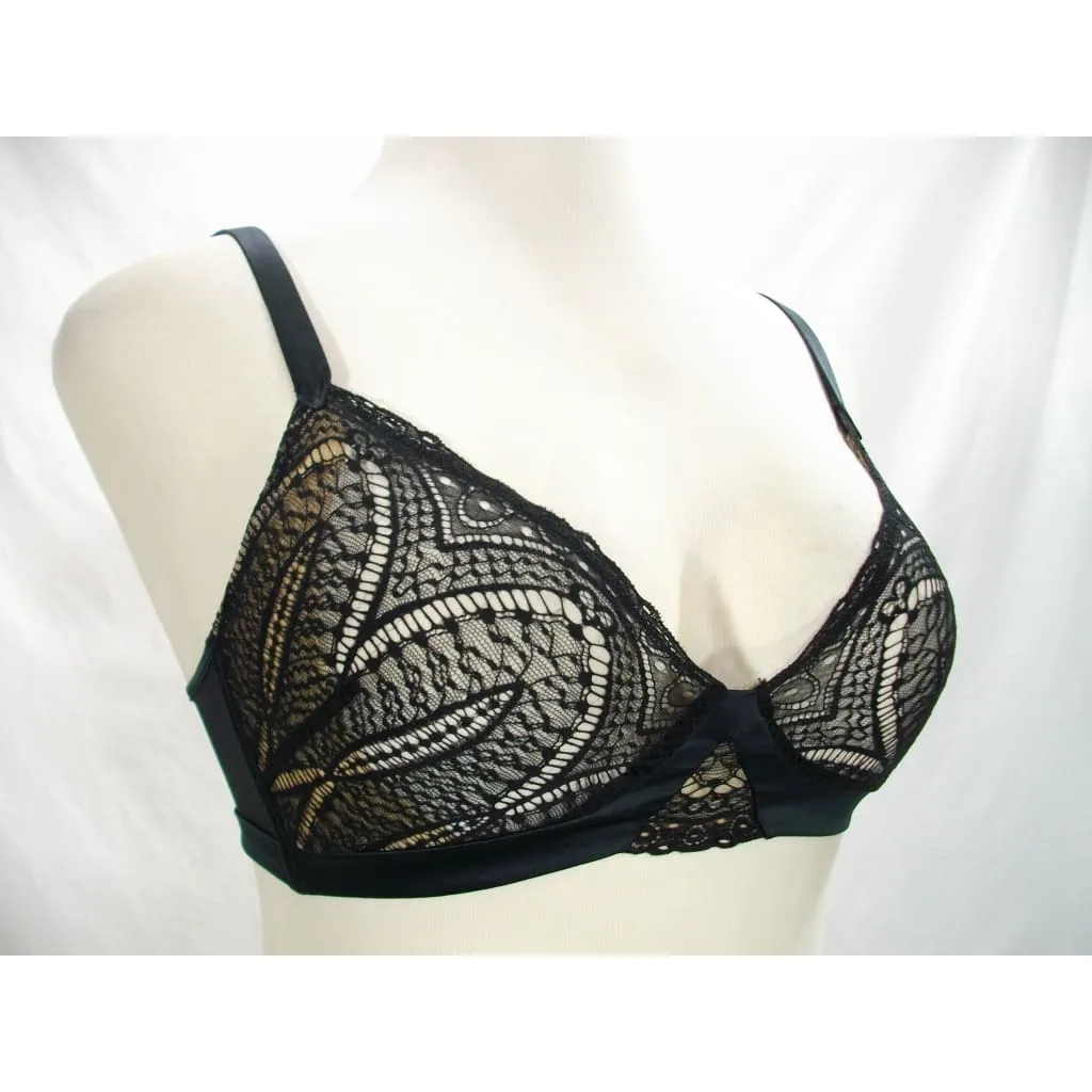 Calvin Klein QF3994 CK Black Audacious Lace & Satin Wire Free Bra Bralette LARGE Black NWT