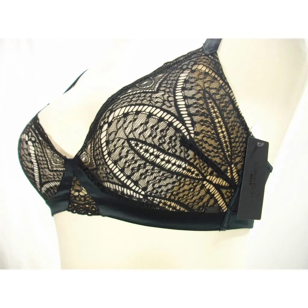 Calvin Klein QF3994 CK Black Audacious Lace & Satin Wire Free Bra Bralette LARGE Black NWT