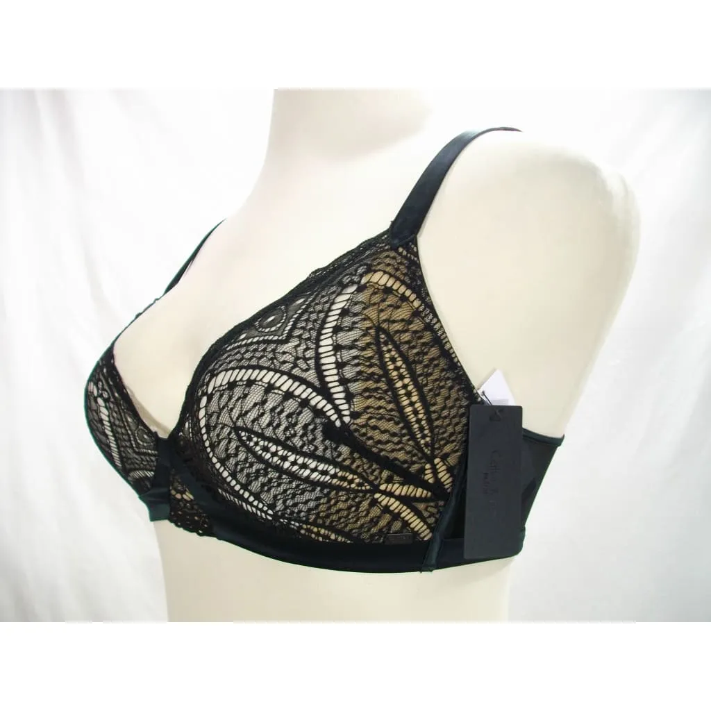 Calvin Klein QF3994 CK Black Audacious Lace & Satin Wire Free Bra Bralette LARGE Black NWT