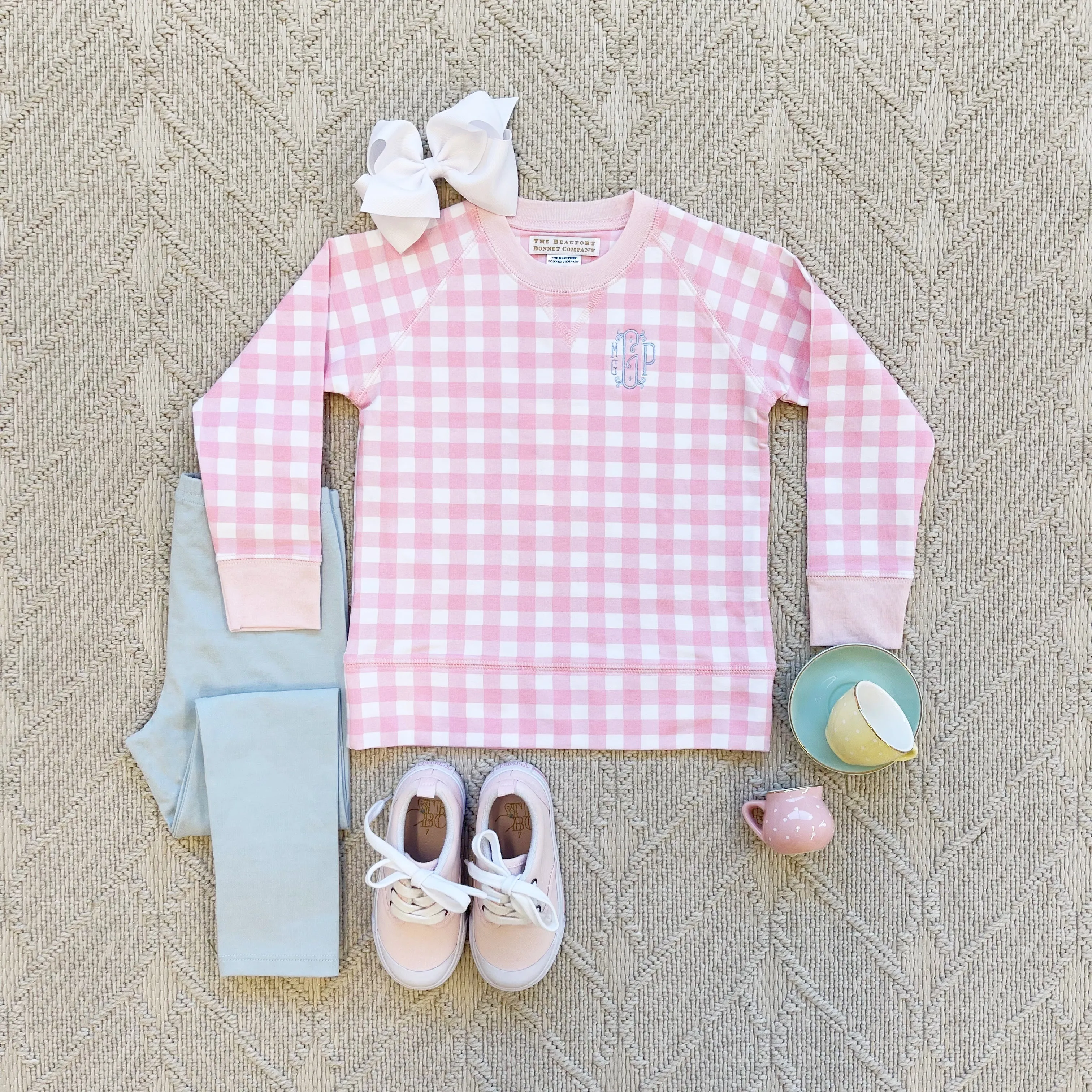 Cassidy Comfy Crewneck - Palm Beach Pink Gingham with Palm Beach Pink