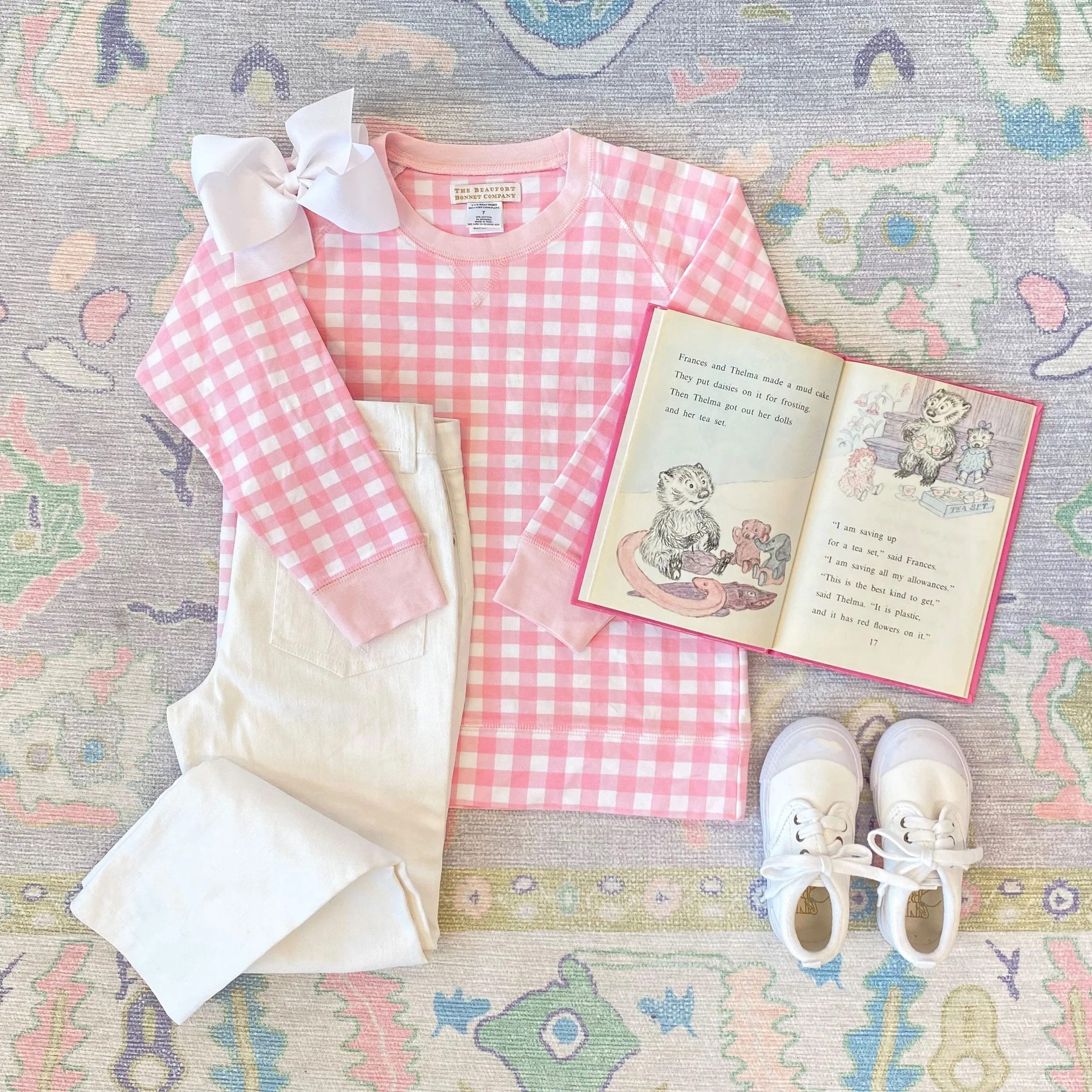 Cassidy Comfy Crewneck - Palm Beach Pink Gingham with Palm Beach Pink