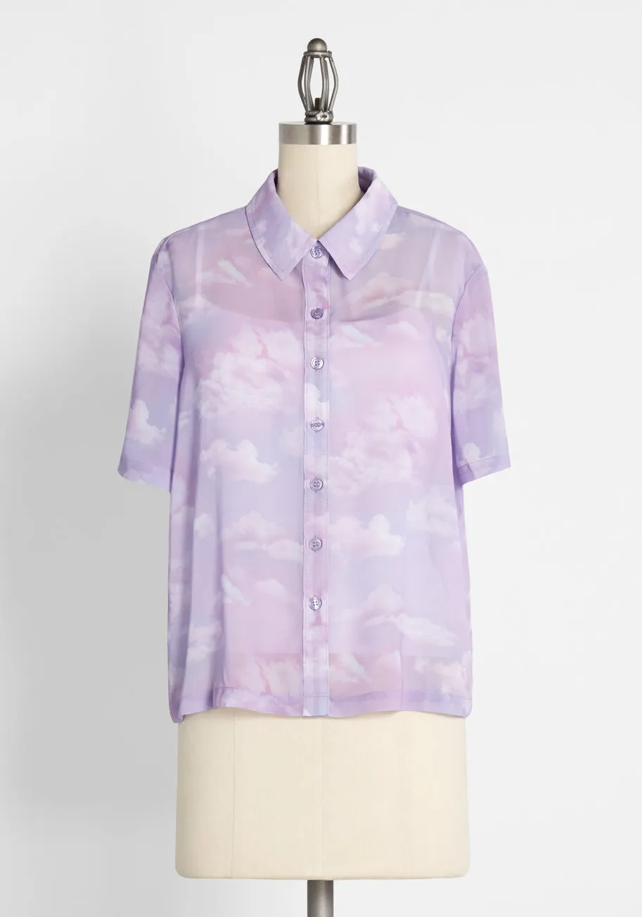 Caught in a Daze-Dream Mesh Button-Up Top
