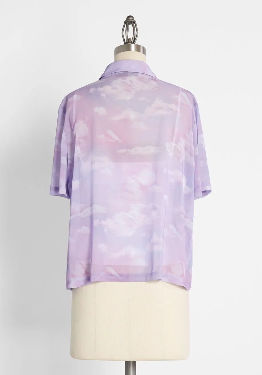 Caught in a Daze-Dream Mesh Button-Up Top