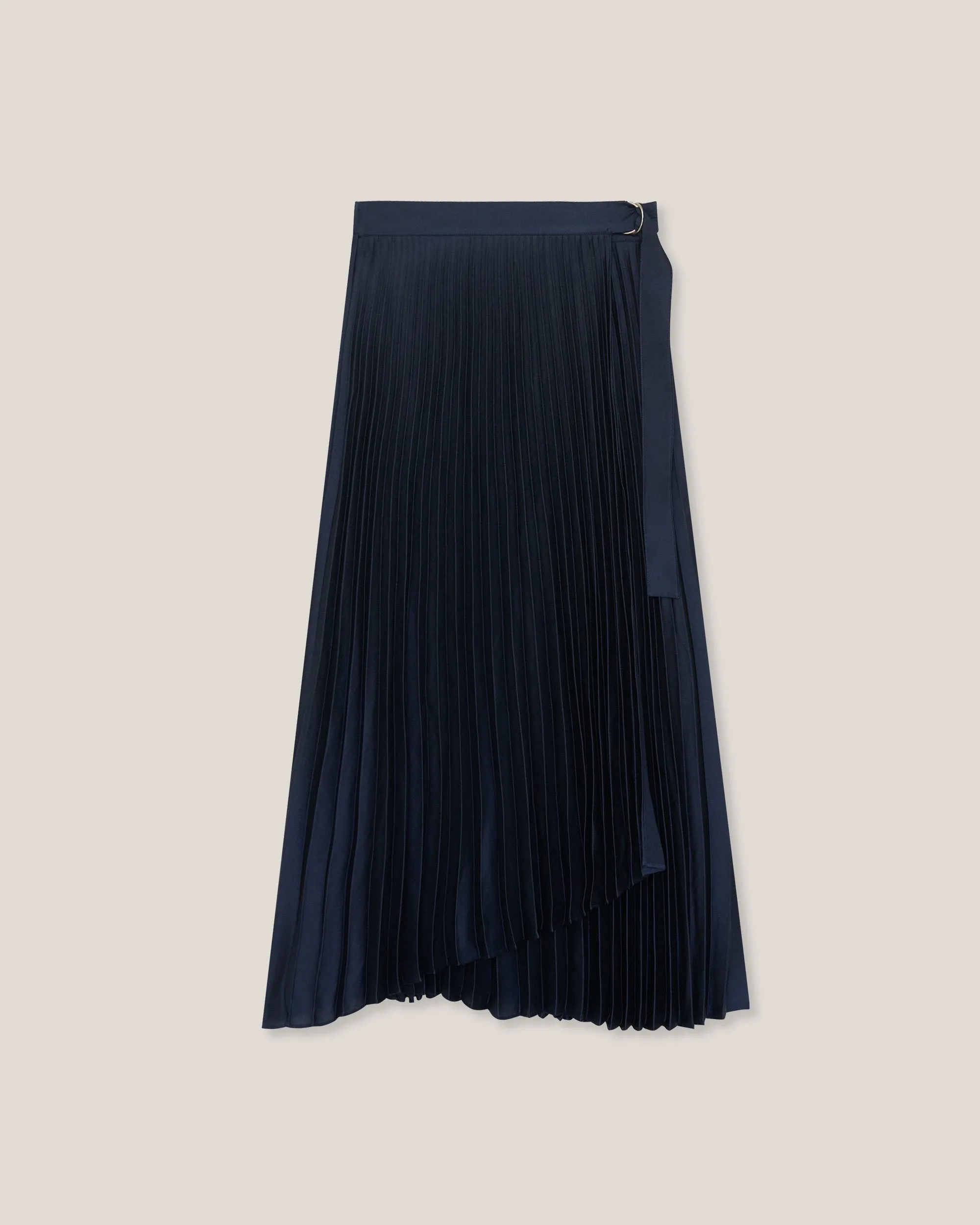 CeCe Asymmetric Pleated Midi Skirt