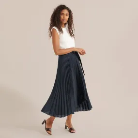 CeCe Asymmetric Pleated Midi Skirt
