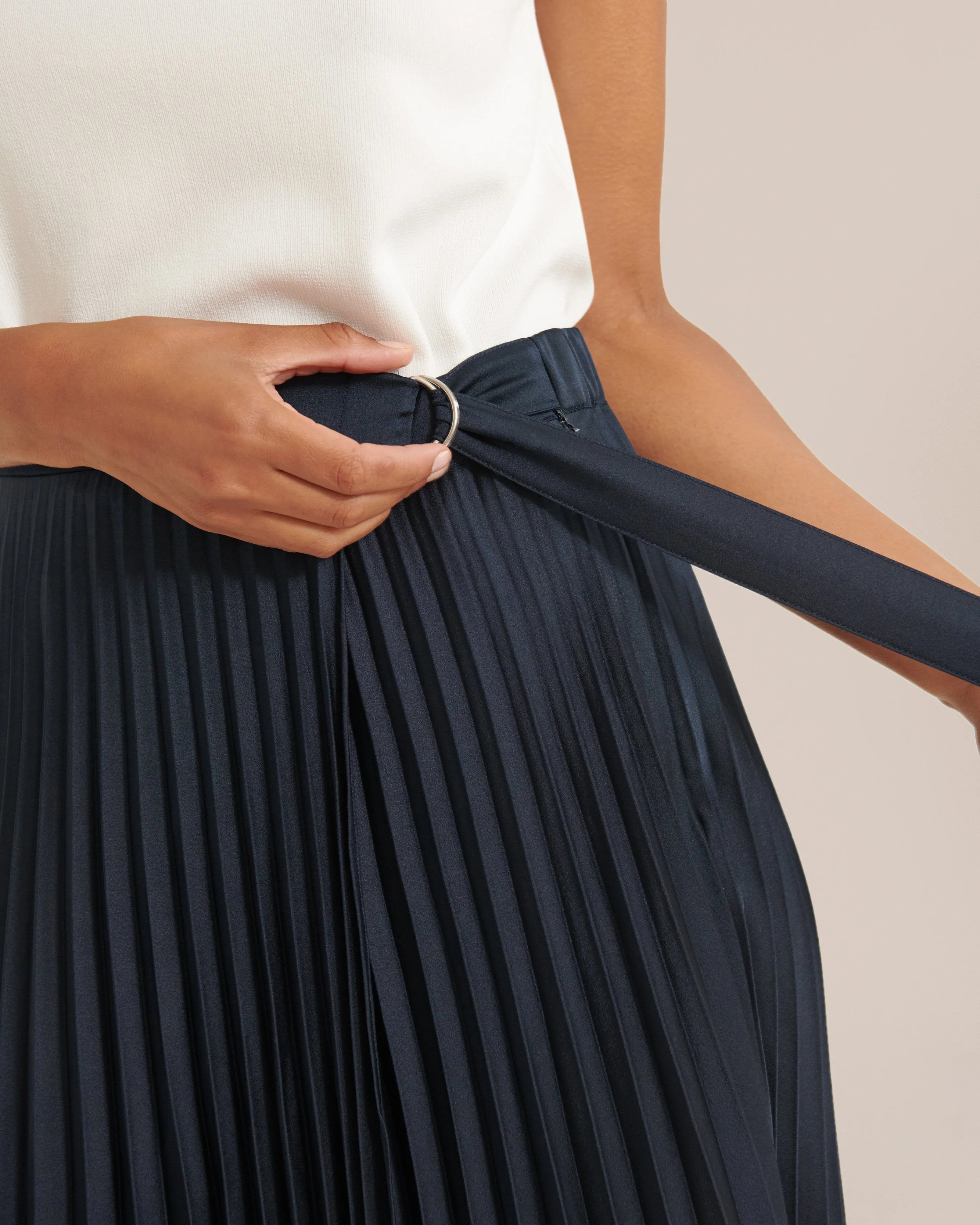 CeCe Asymmetric Pleated Midi Skirt