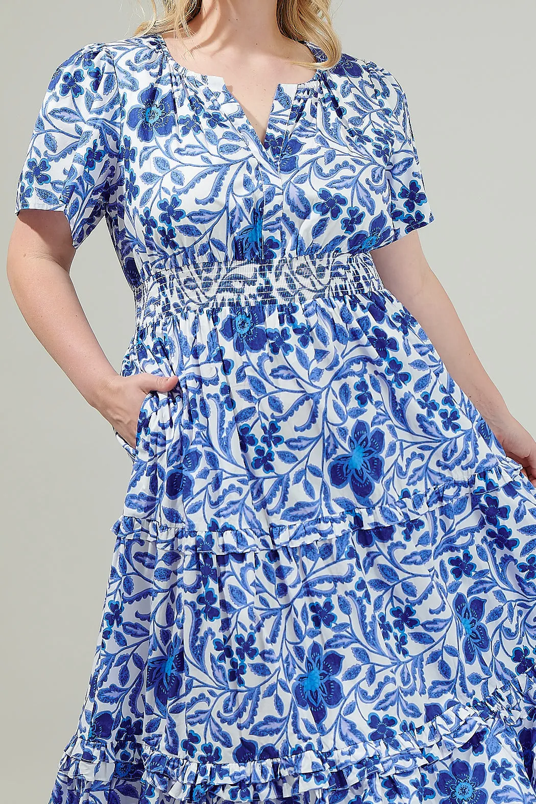 Celeste Floral Palmer Poplin Tiered Maxi Dress Curve