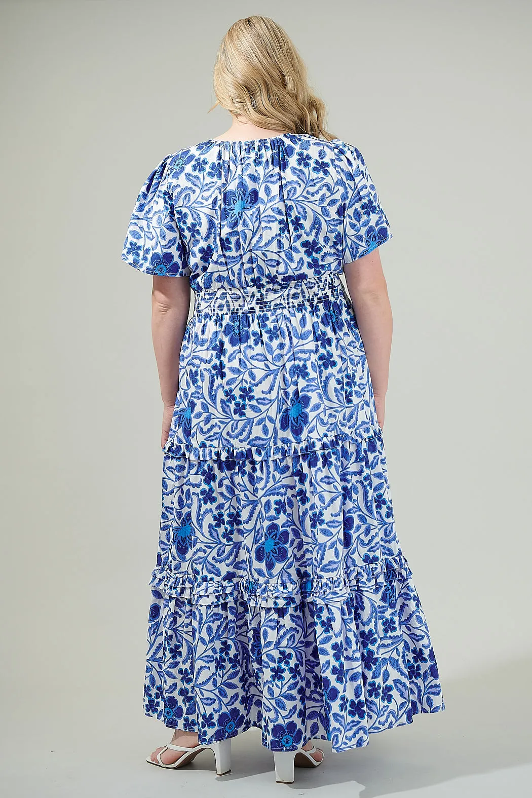 Celeste Floral Palmer Poplin Tiered Maxi Dress Curve
