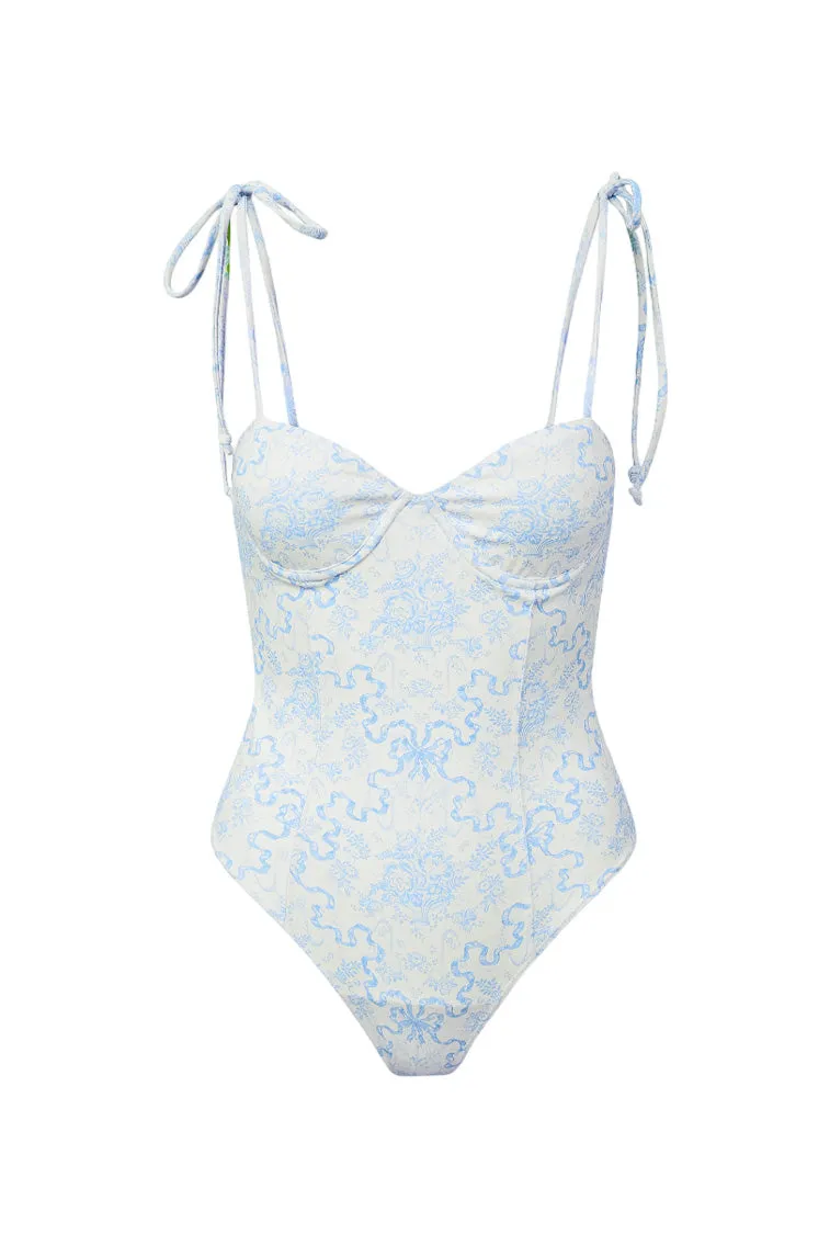 Chamomile Bow Print One Piece Swimsuit